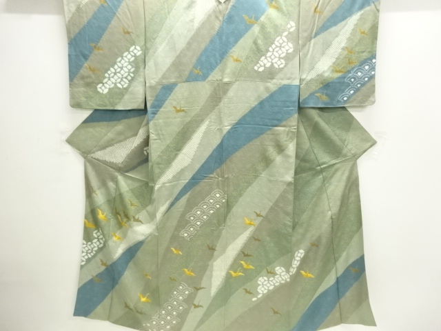 JAPANESE KIMONO / HOMONGI / SILK / EMBROIDERY / SHIBORI / CRANES / SINGLE CREST